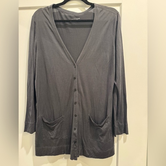Eileen fisher silk cotton blend button down cardigan - Picture 1 of 6